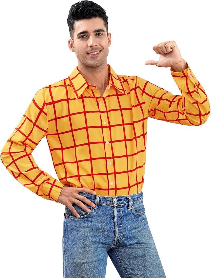 Arvilhill Adult Howdy Halloween Costume Mens Button Down Plaid Cowboy Shirt | Amazon (US)