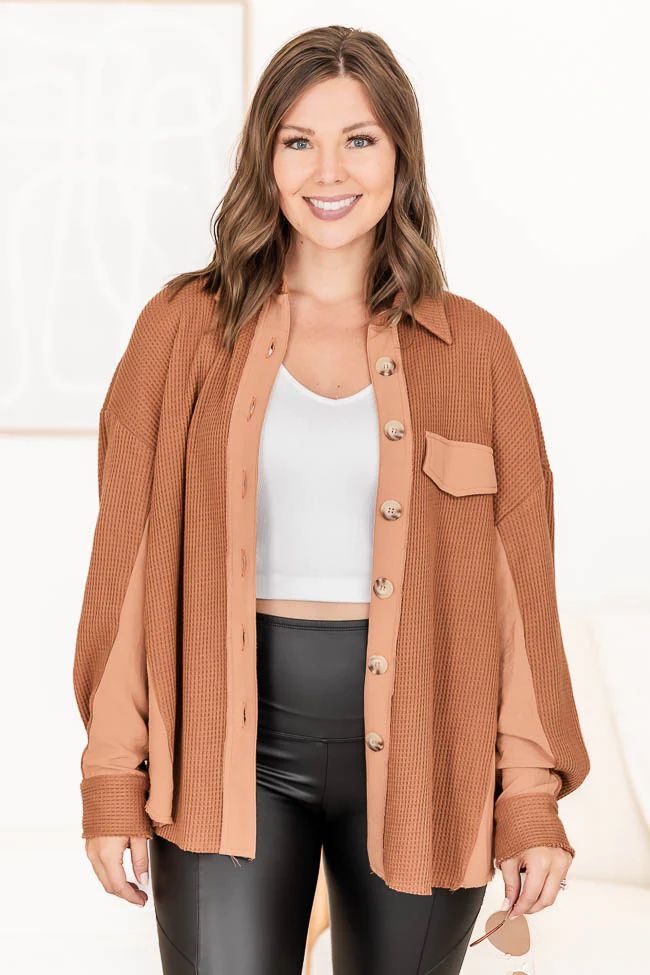 Change The Game Brown Waffle Knit Shacket | Pink Lily