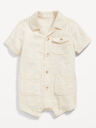 Short-Sleeve Textured-Dobby Utility Romper for Baby | Old Navy (US)