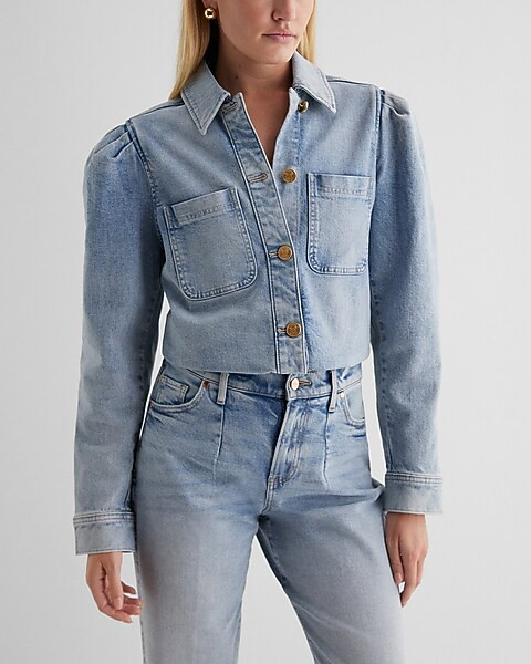 Denim Puff Sleeve Shacket | Express