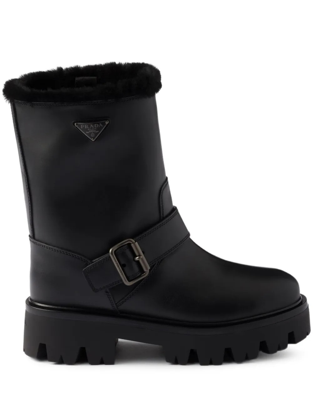 Prada buckle-fastening shearling boots - Black | Farfetch Global