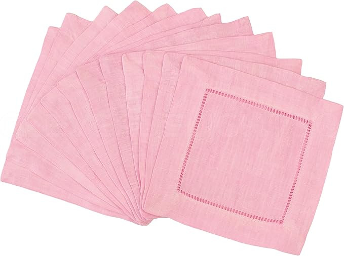 CleverDelights 6" Light Pink Linen Hemstitch Cocktail Napkins - 12 Pack - 100% Linen | Amazon (US)