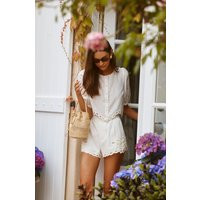 ASTR the Label | Joellyn Embroidered Cutwork Linen Shorts in White | Size XS | ASTR The Label (US)