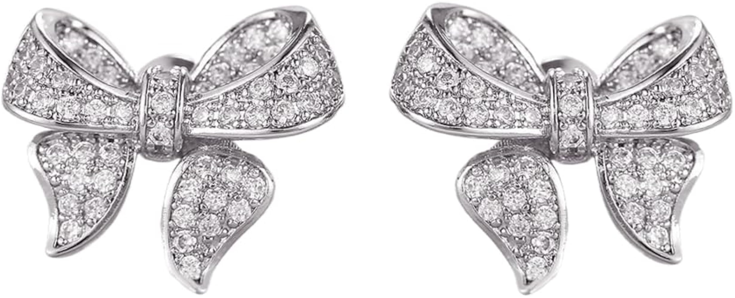 Dainty Crystal Bow Stud Earrings for Women Chic Sparkling Cz Cubic Zirconia Bowknot Charm Studs f... | Amazon (US)