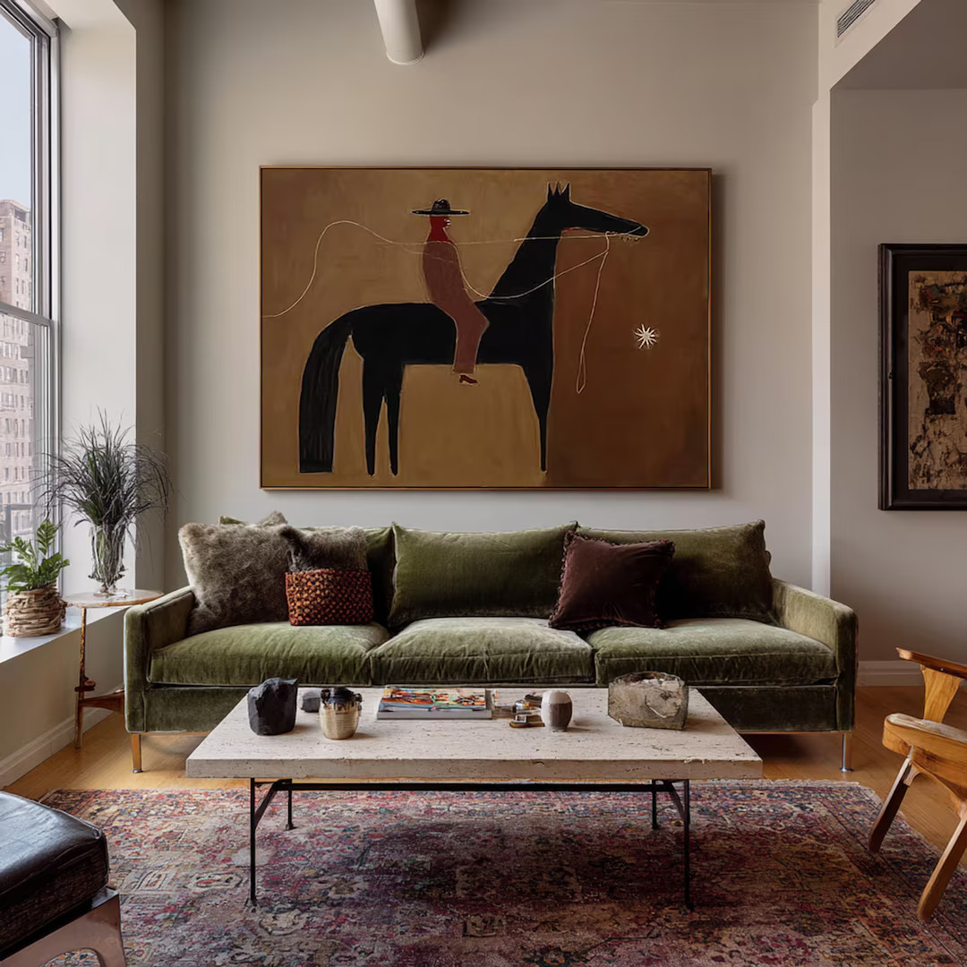 Japandi Western Conwboy Wall Art Original Western Cowboy and Horse Oil Painting Horse Wall Art La... | Etsy (US)