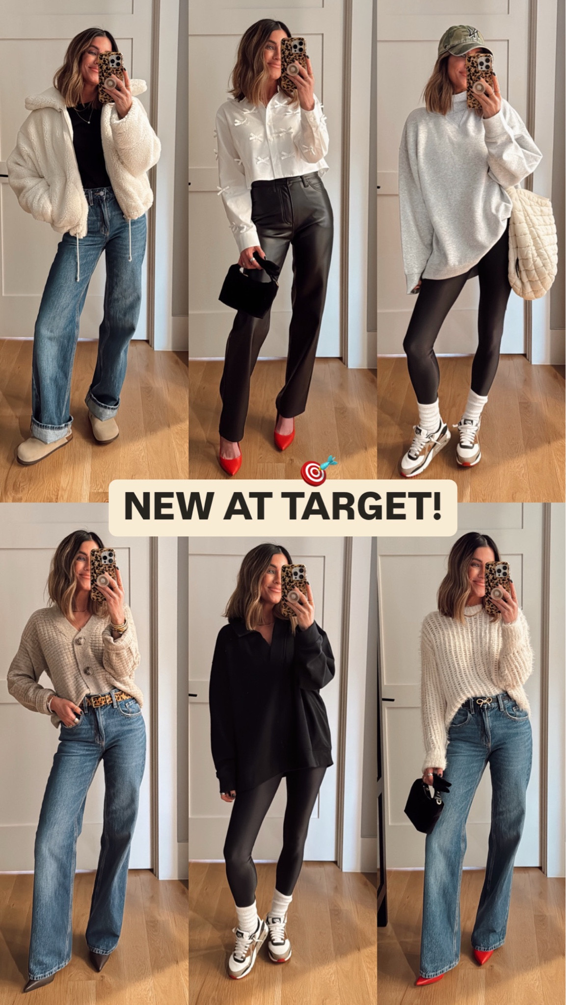 I am so, so impressed with every single one of these items! All of them look and feel expensive, but most items are under $30 (and several pieces are on sale!) Good job, Target! 🎯 

SIZING: 
S in grey sweatshirt (runs oversized)
L in black sweatshirt (sized up🙌🏼)
XS leggings 
XS button cardigan 
XS Bow button down 
S Sherpa jacket 

#LTKSeasonal #LTKHoliday #LTKFindsUnder50