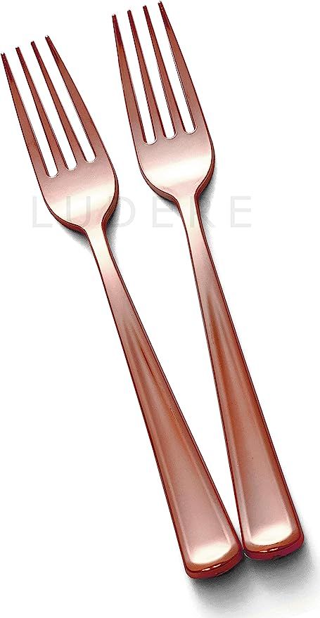 50 Piece Premium Rose Gold Plastic Forks | Extra Heavy Duty with Bright Shiny Finish | Convenient... | Amazon (US)