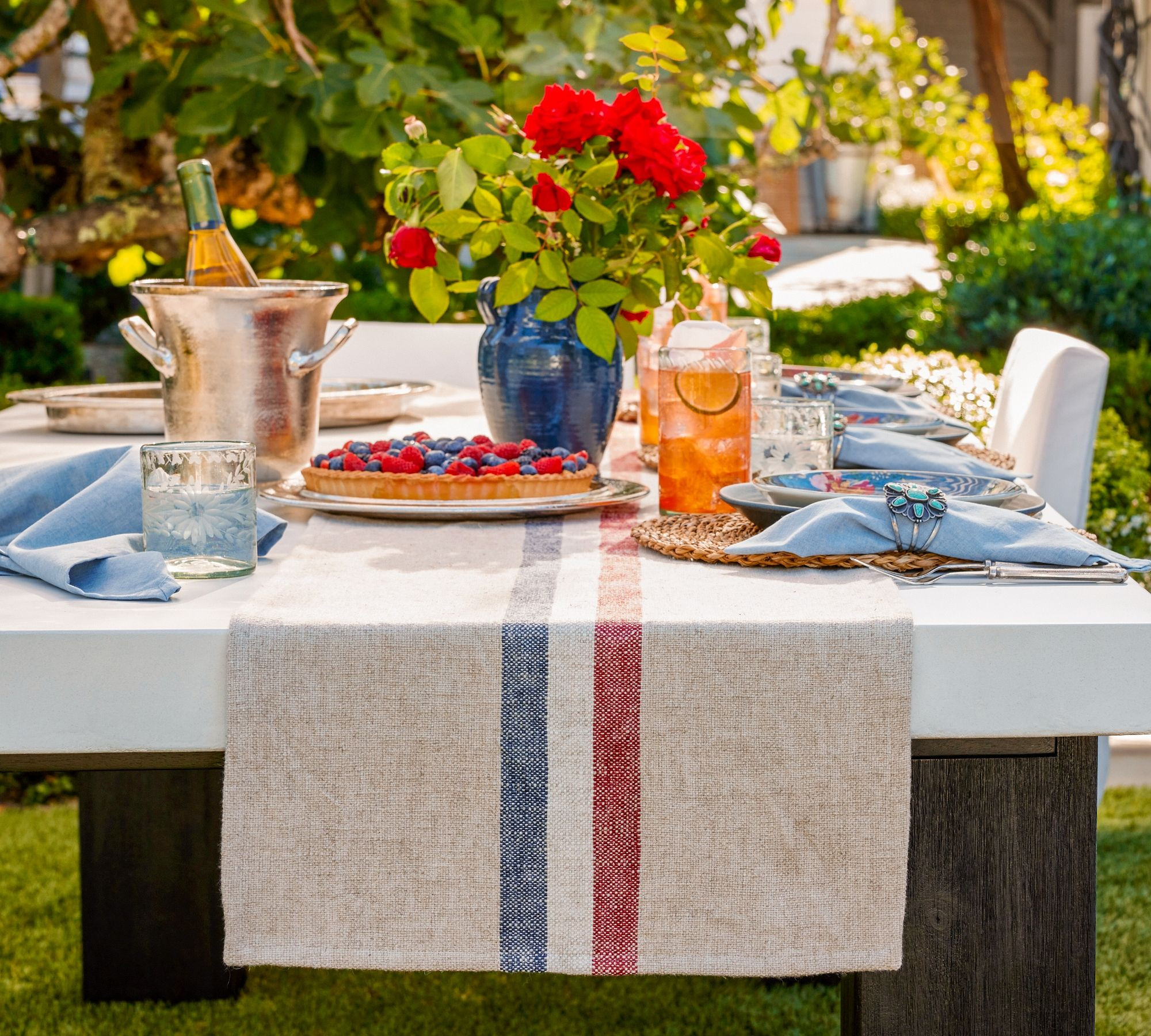 Patriotic Stripe Cotton/Linen Table Runner | Pottery Barn (US)