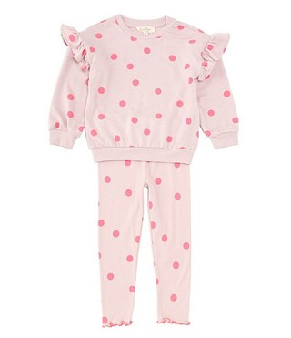 Little Girls 2T-6X Ruffle Long Sleeve Printed Pullover Top & Matching Rib Leg Pants | Dillard's
