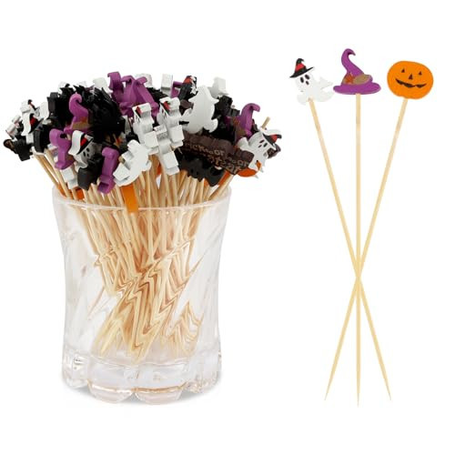 100pcs Halloween Toothpicks For Food 4.7 Inch Halloween Cocktail Picks Toothpicks For Appetizers Pumpkin Toothpicks Halloween Party Favors Spider Boo Bat Ghost Halloween Skewers For Halloween Picks | Amazon (US)