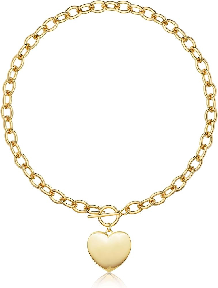 CHESKY Chunky Gold Necklace for Women, Trendy 14K Gold Plated Paperclip Chain Necklace Thick Cros... | Amazon (US)