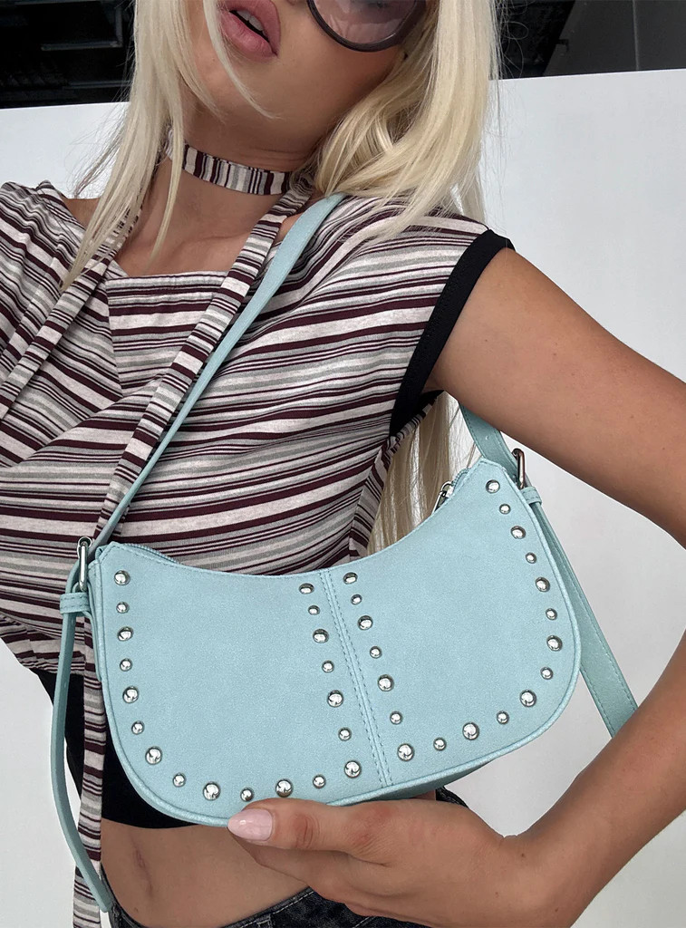 Bright Lights Studded Shoulder Bag Blue | Princess Polly US