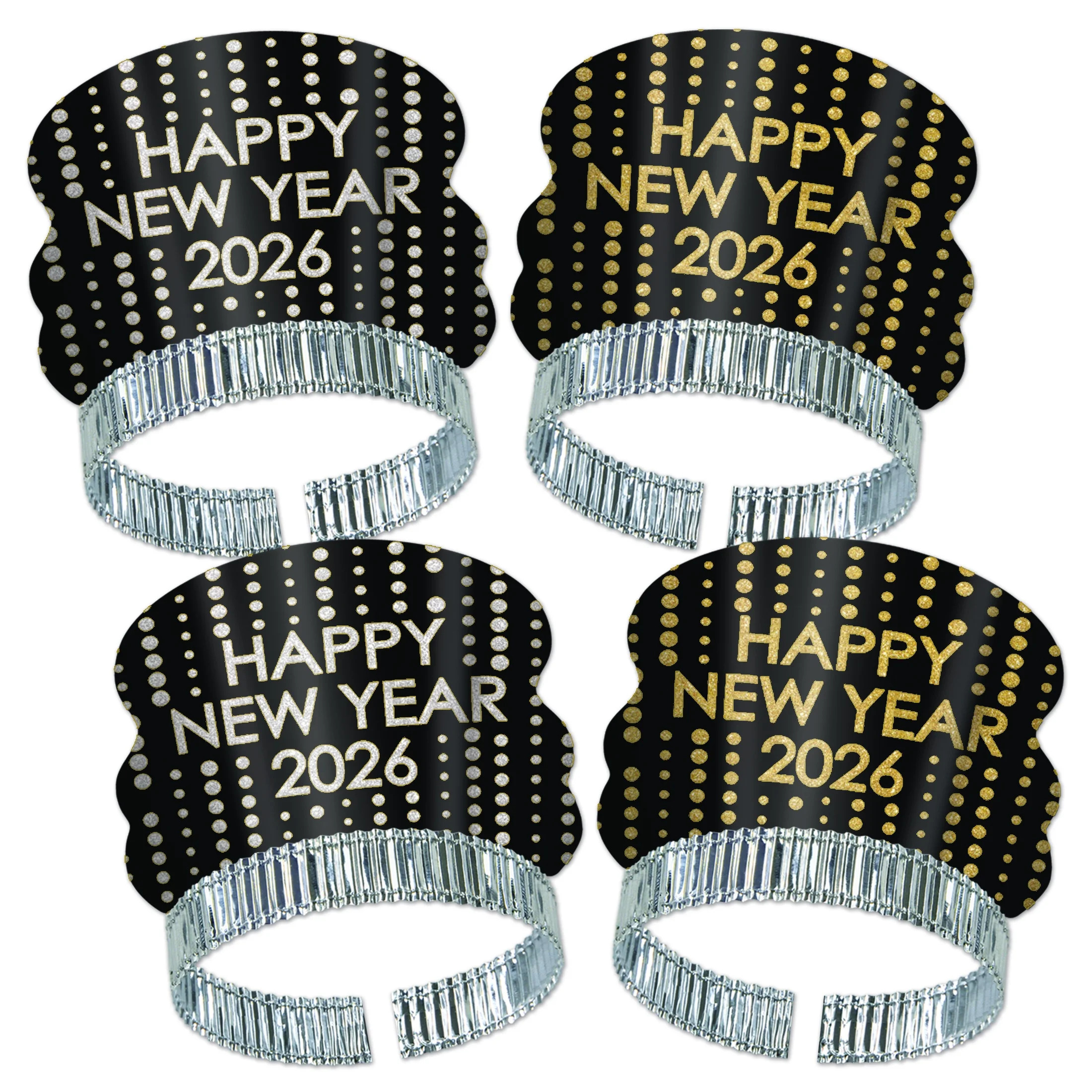 Beistle New Year's Eve Black, Gold, and Silver Paper Tiara Headbands, 4 Count | Walmart (US)