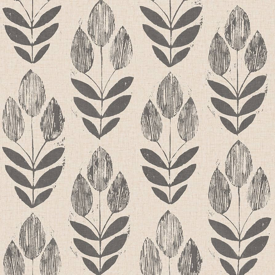 NuWallpaper NU2459 Folk Tulip Peel & Stick Wallpaper, Neutral | Amazon (US)