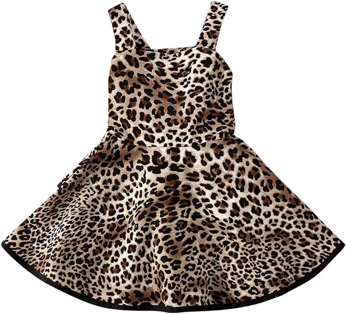 LZCYILANXIULSL Toddler Baby Girls Leopard Dress Sleeveless Ruffle Dress Sundress Summer Outfit Cl... | Amazon (US)