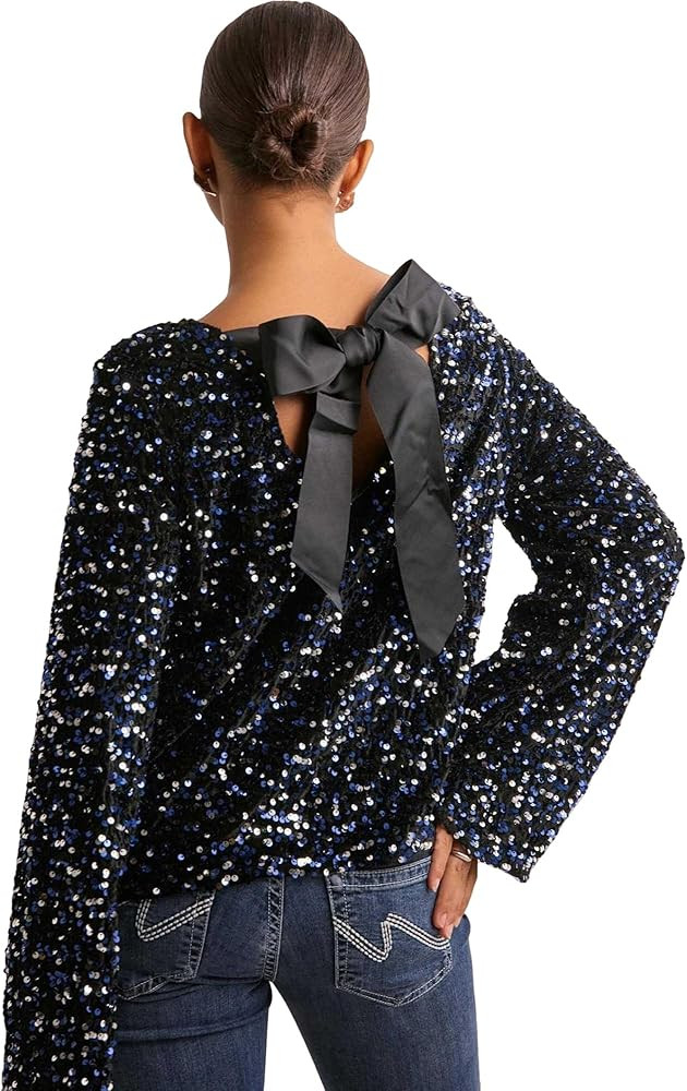 Women's Sequin Tops Long Sleeves Shirts Sparkle Party Top Shiny Blouses Concert Outfits Glitter C... | Amazon (US)
