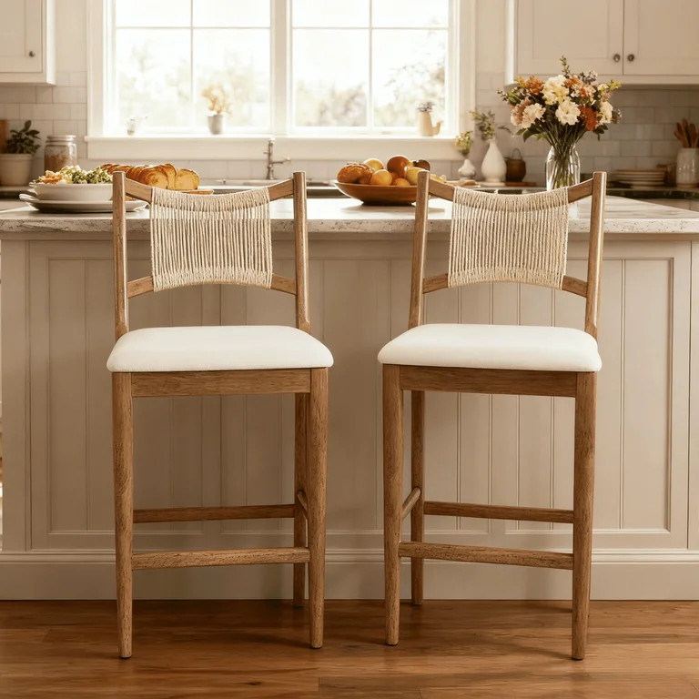 Dayalane Farmhouse Bar Stools Set of 2, 25.5" Counter Height Bar Stools with Paper Cord Woven Bac... | Walmart (US)