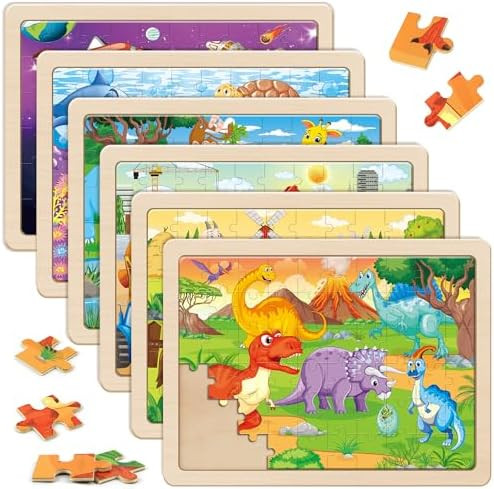 Wooden Puzzles for Kids Ages 4-6, 6 Packs 60 PCs Jigsaw Puzzles Preschool Educational Toys for Ch... | Amazon (US)