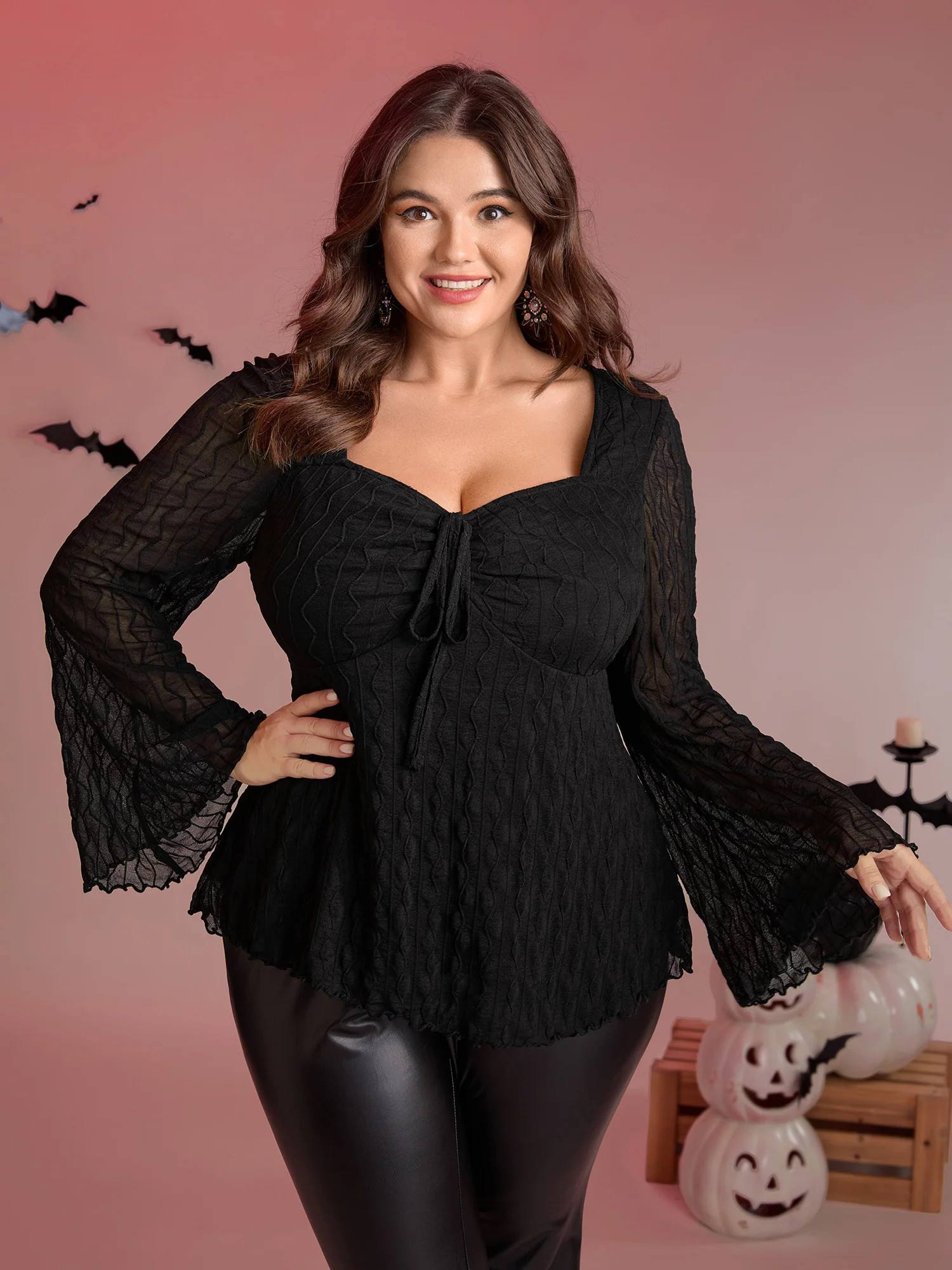 Textured Sweetheart Cinched Neck Knit Top | Bloomchic