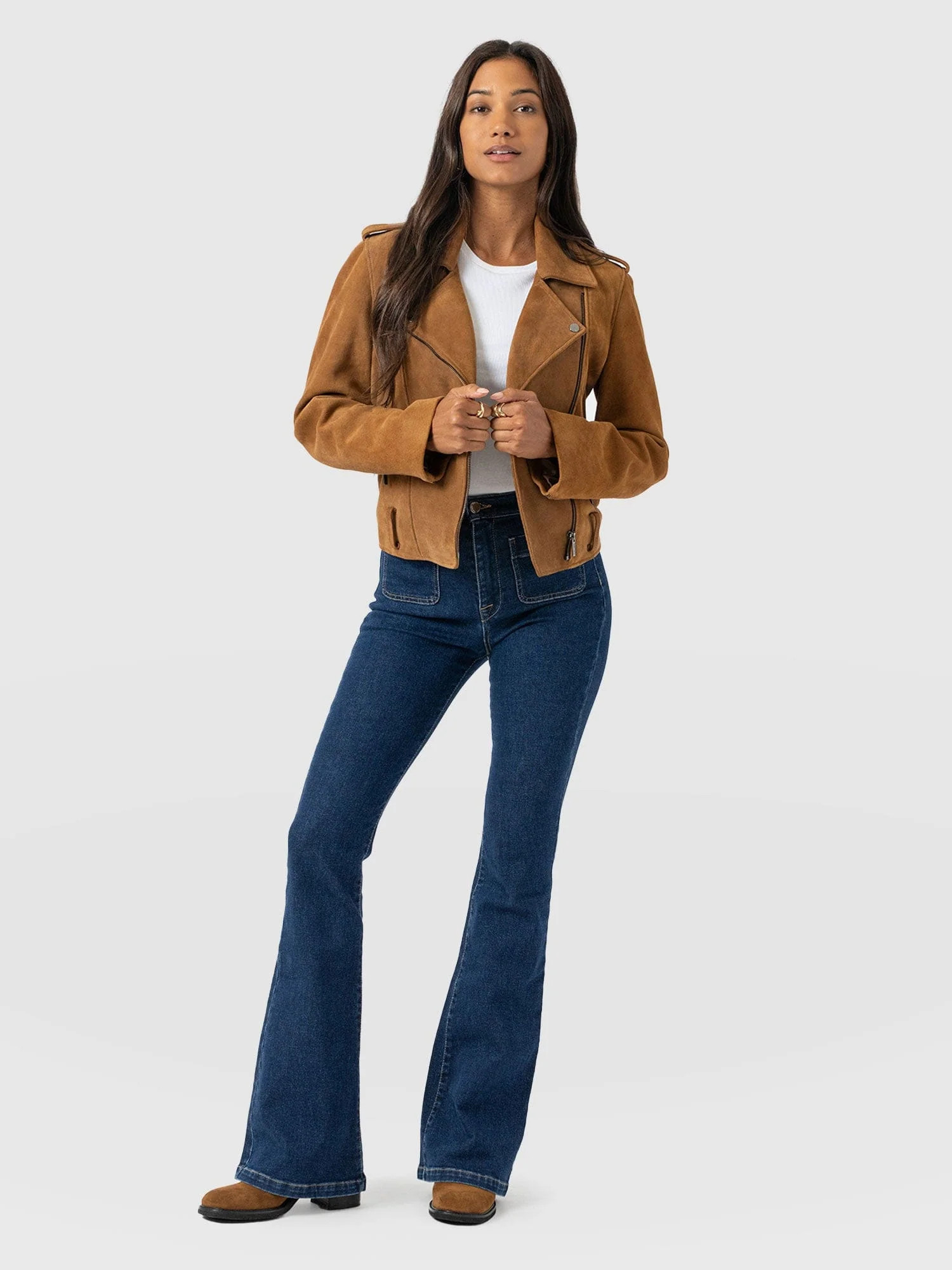 Bowie Stretch Flare Jeans - Mid Blue | Saint + Sofia