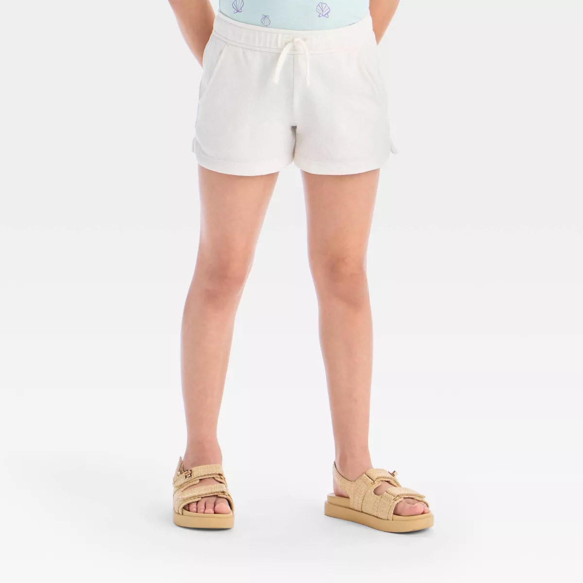 Girls' Knit Terry Shorts - Cat & Jack™ Cream L: Adjustable Waist, Side Pocket, French Terry | Target