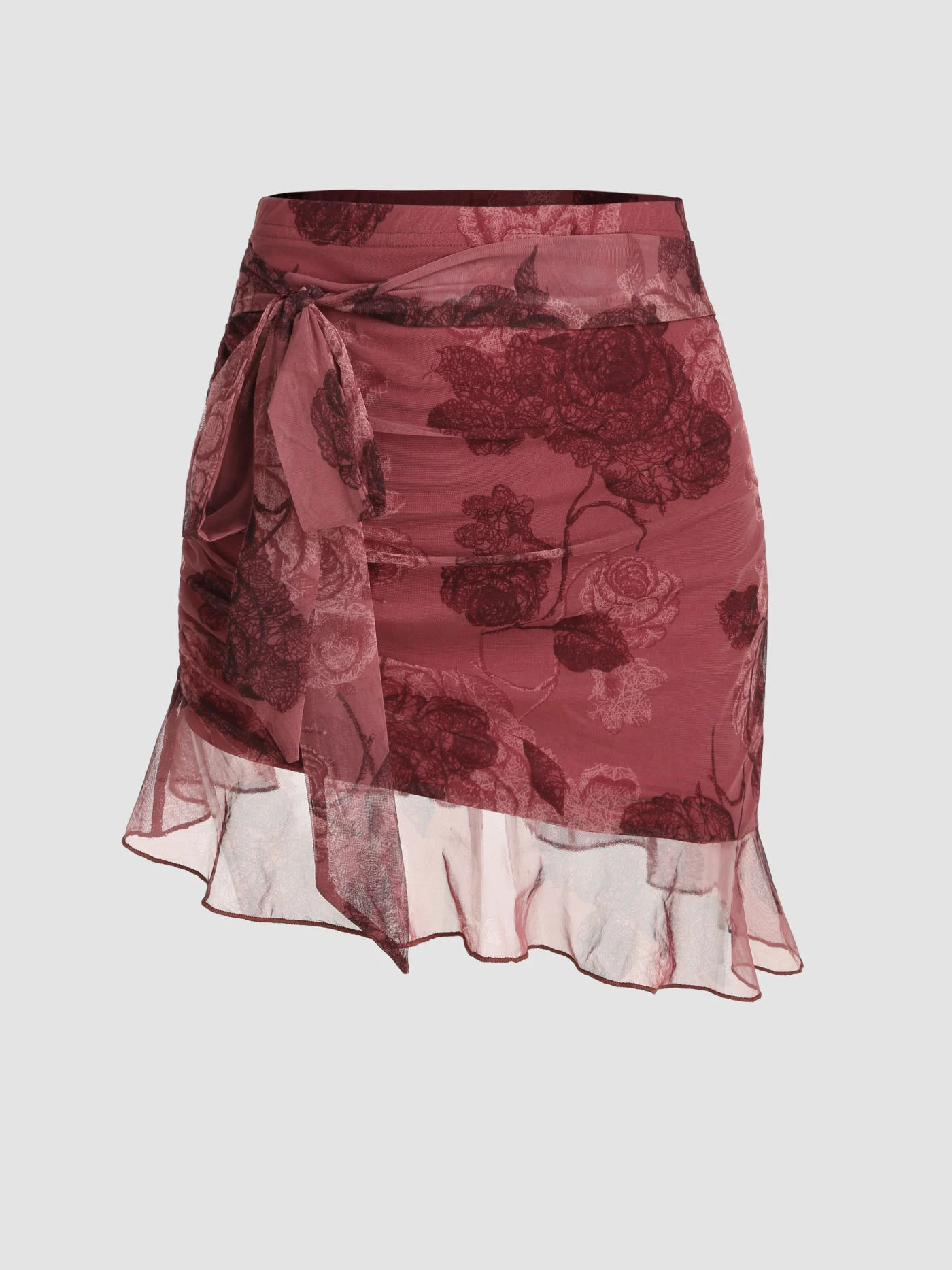 Chiffon Chiffon High Waist Floral Knotted Mini Skirt For Daily Casual Date Vacation | Cider