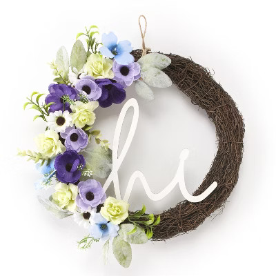 Lakeside Hanging Door Wreath with Hi Greeting - Floral Foyer Accent | Target