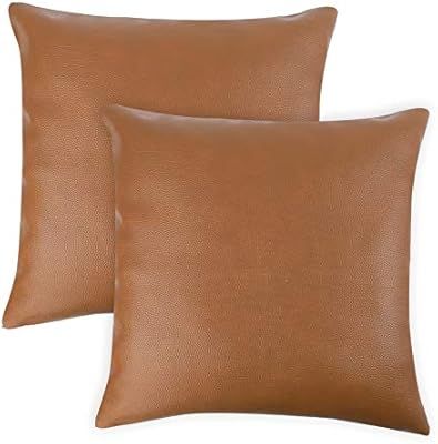 CDWERD 2pcs Modern Faux Leather Throw Pillow Covers for Couch Sofa Bed 18 x 18 Inches | Amazon (US)