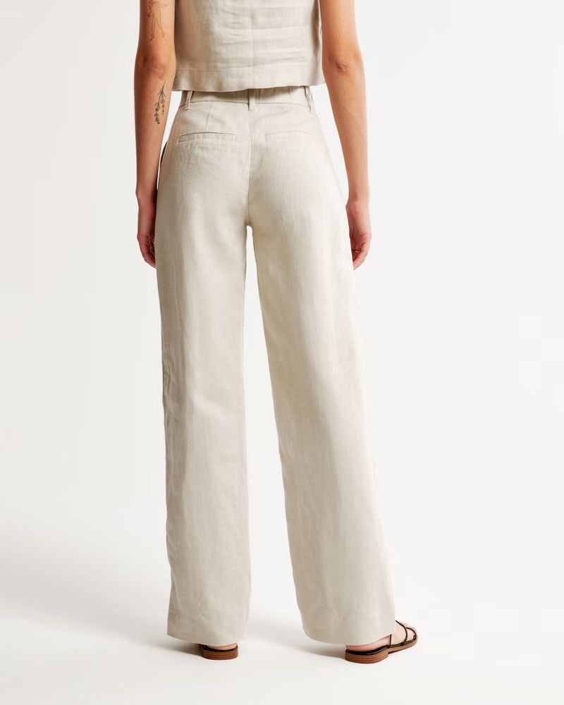 Premium Linen Flat Front Wide Leg Pant | Abercrombie & Fitch (US)