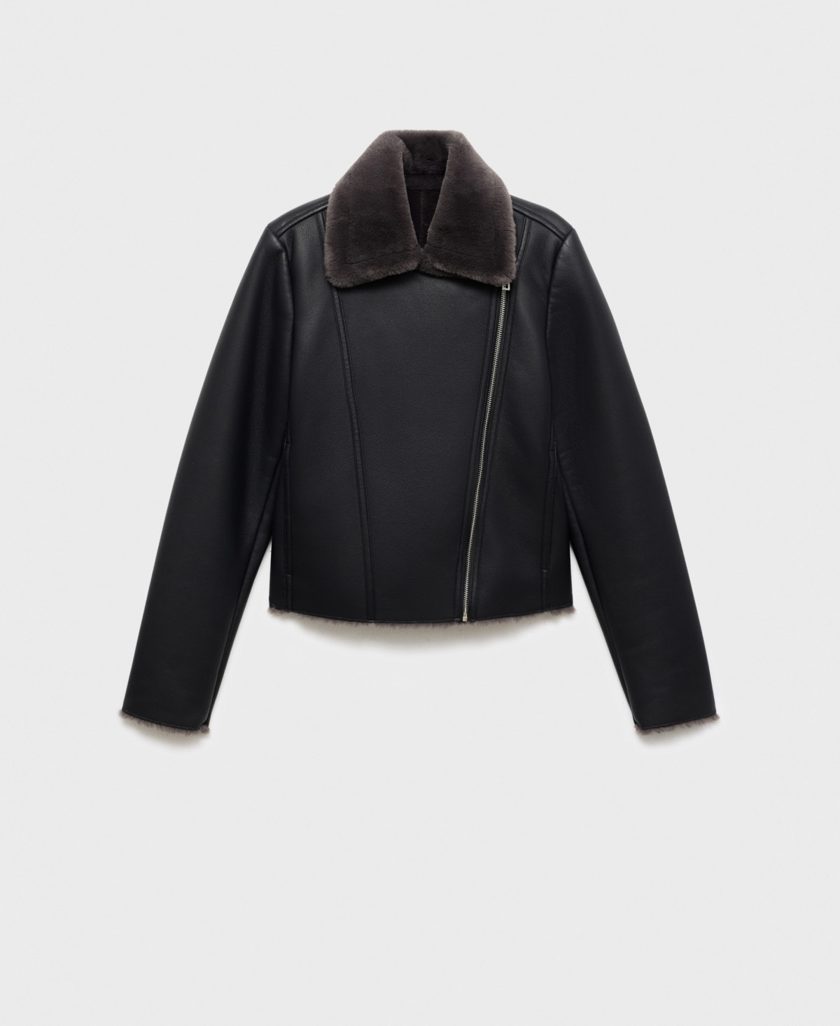 Mango Women's Fur-Effect Biker Jacket - Black | Macy's