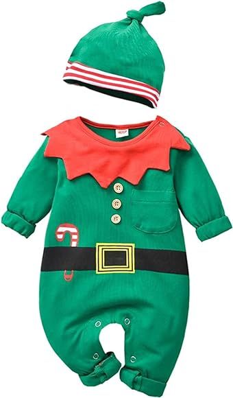 Aalizzwell Infant Baby Boys Girls First Christmas Outfit Xmas Romper Elf Santa Clothes | Amazon (US)