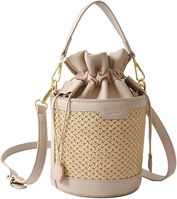 Orgone Straw Bucket Bag, Summer Beach Handmade Tote Bag, Woven Rattan Raffia Wicker Basket Purse ... | Amazon (US)