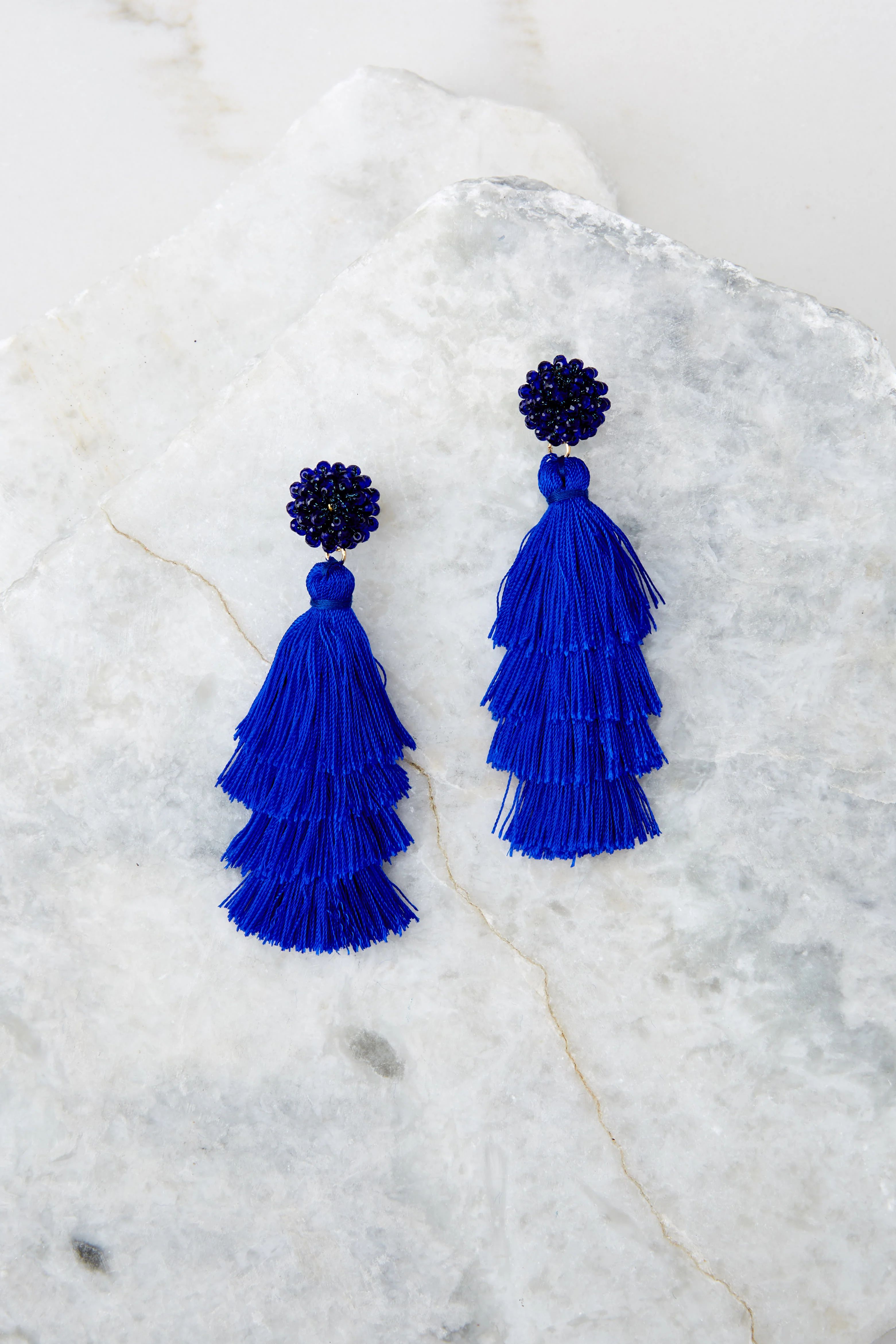 Decision Time Royal Blue Statement Earrings | Red Dress 