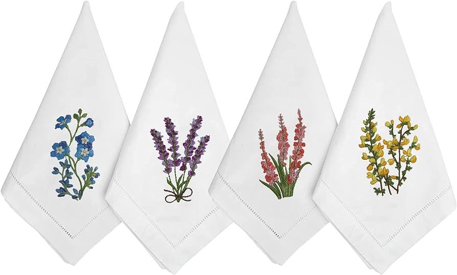 Embroidered Cotton Table Napkin, Cloth Napkins Set of 4 18"x18" Mixed Color Hyacinth Bulbs Napkin... | Amazon (US)