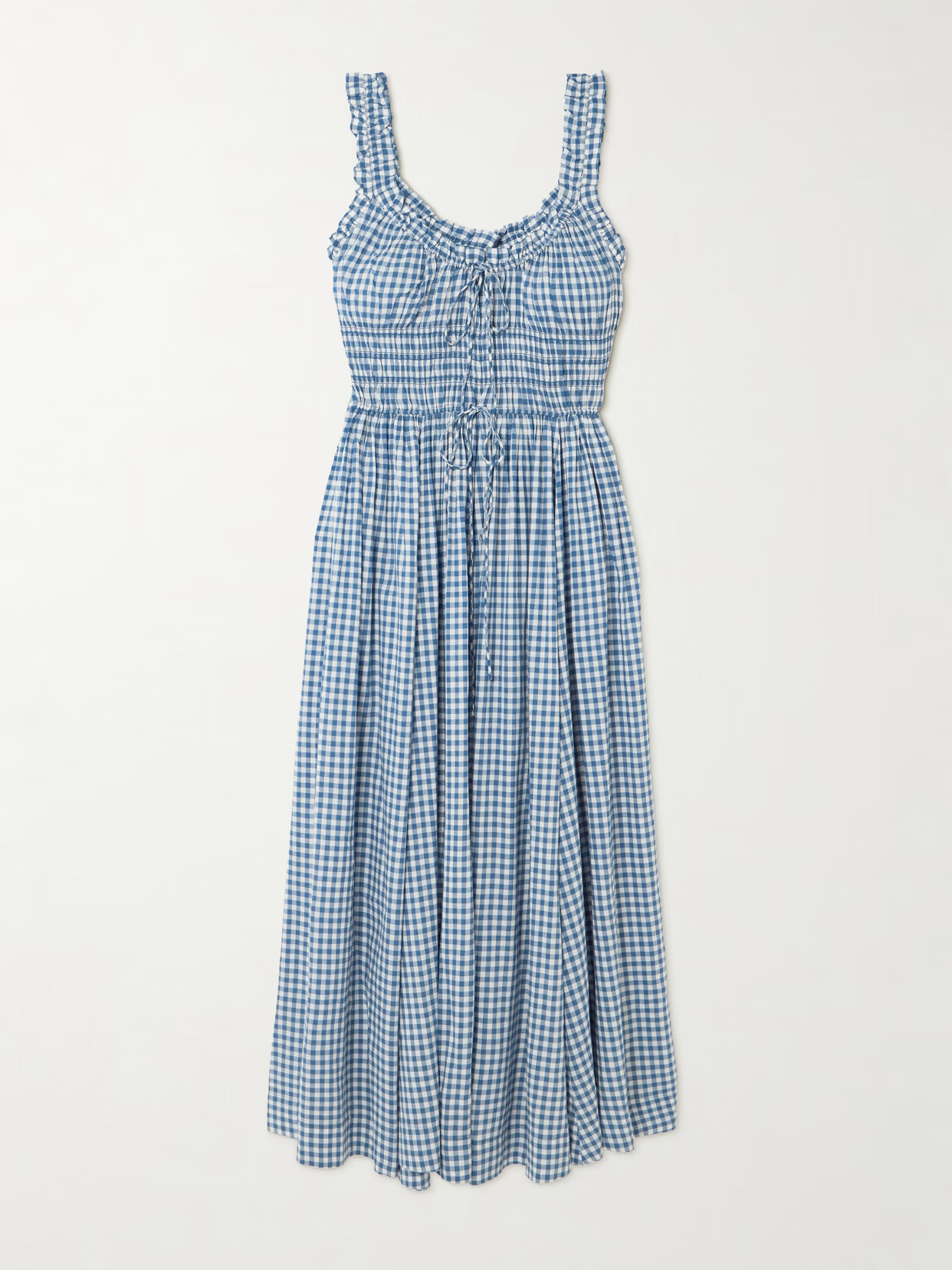 DÔEN - Emmaretta Checked Organic Cotton-blend Voile Midi Dress - Blue | NET-A-PORTER (US)