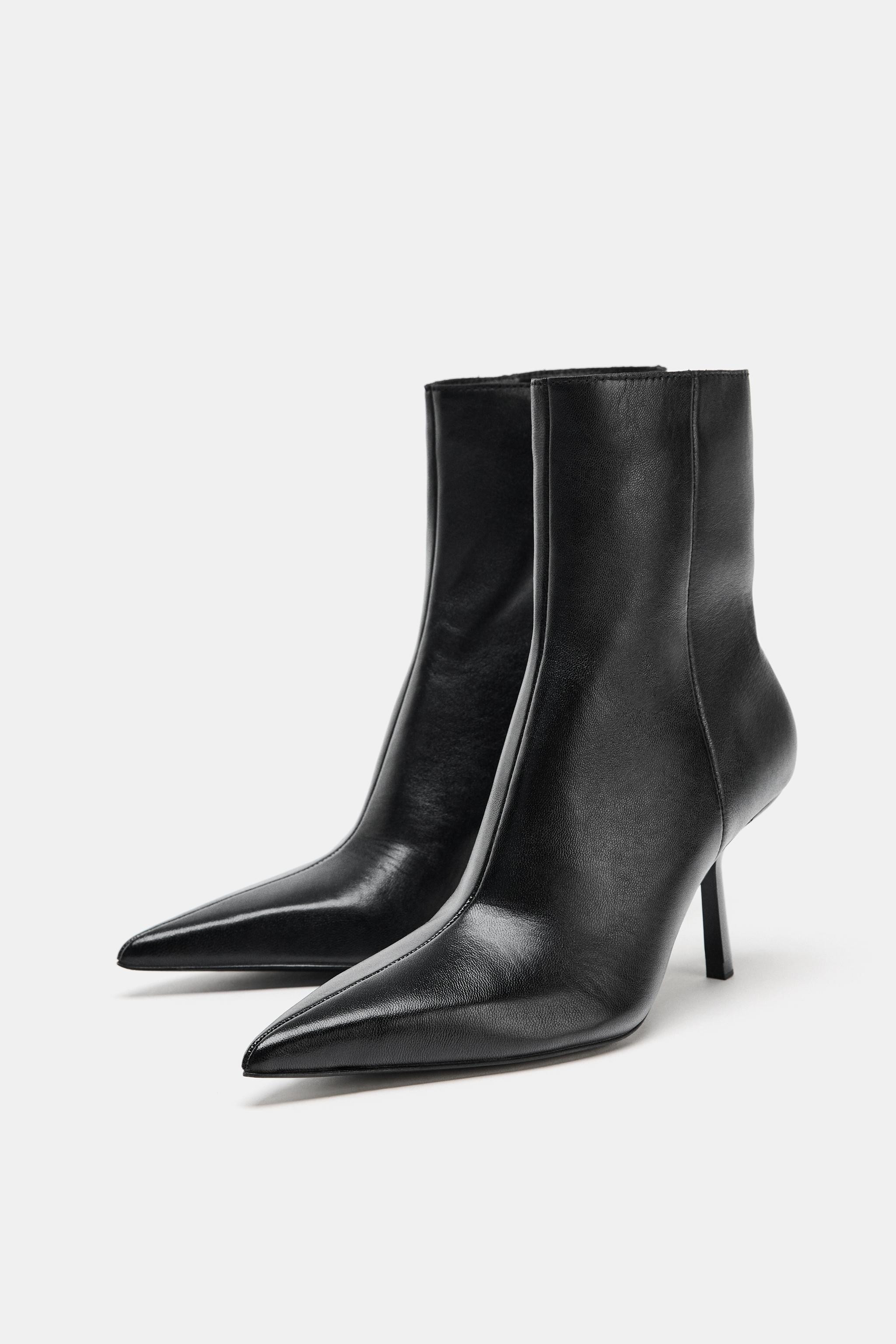 LEATHER HIGH-HEEL ANKLE BOOTS | Zara UK