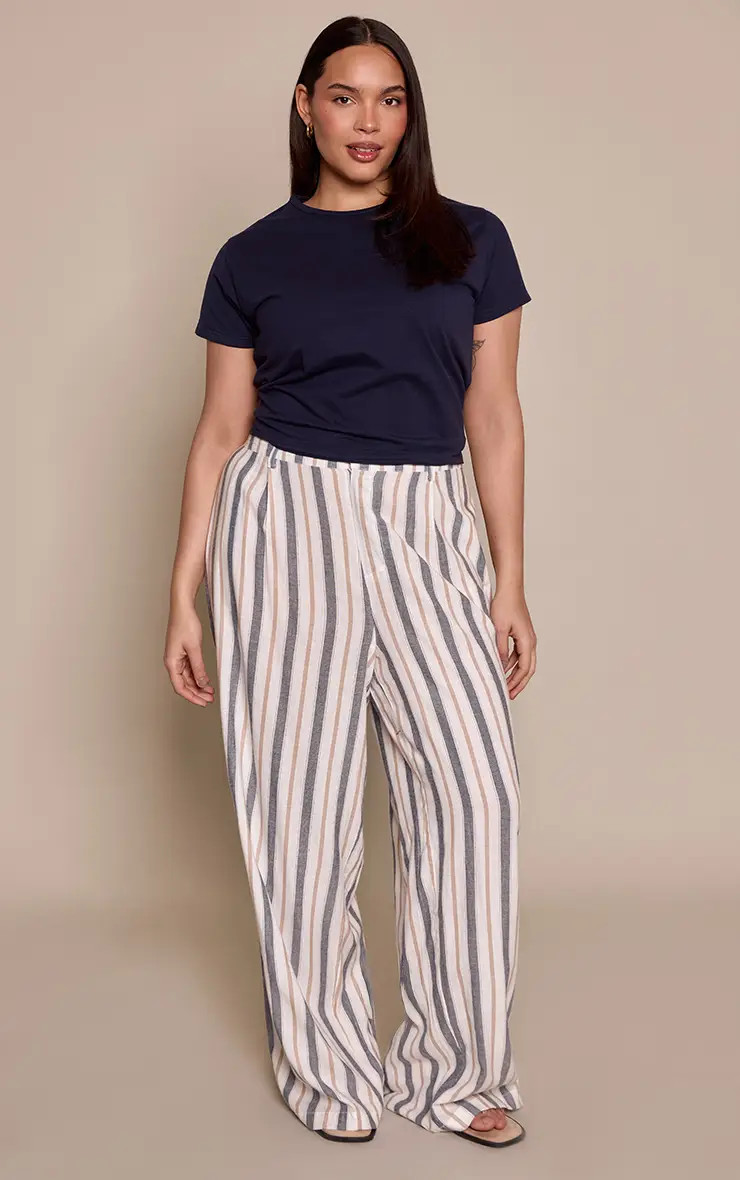 Multi Stripe Linen Tailored Straight Leg Trousers | PrettyLittleThing USA | PrettyLittleThing US