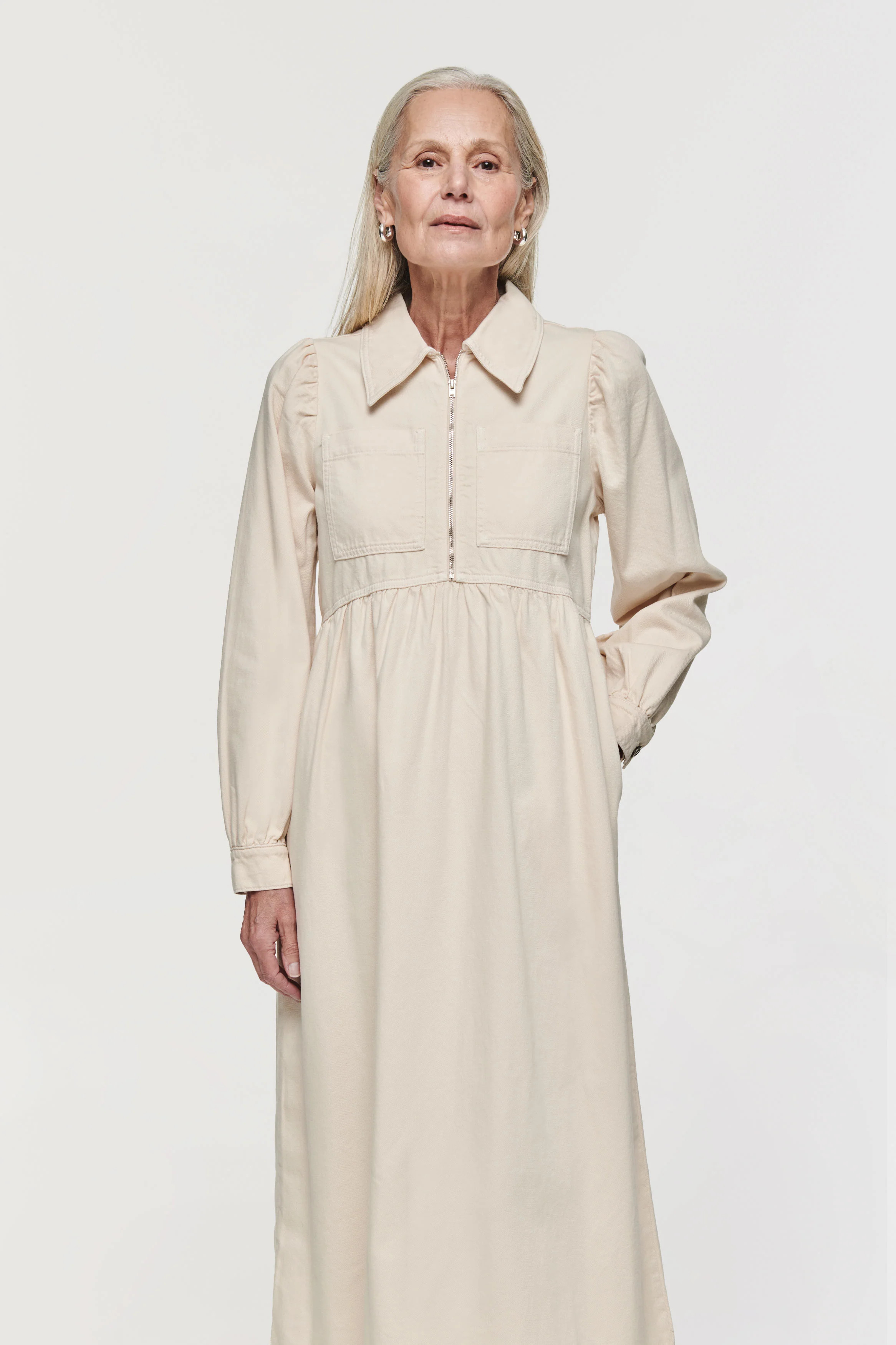 Gabriella | Midi Denim Dress in Ecru | ALIGNE | Aligne UK
