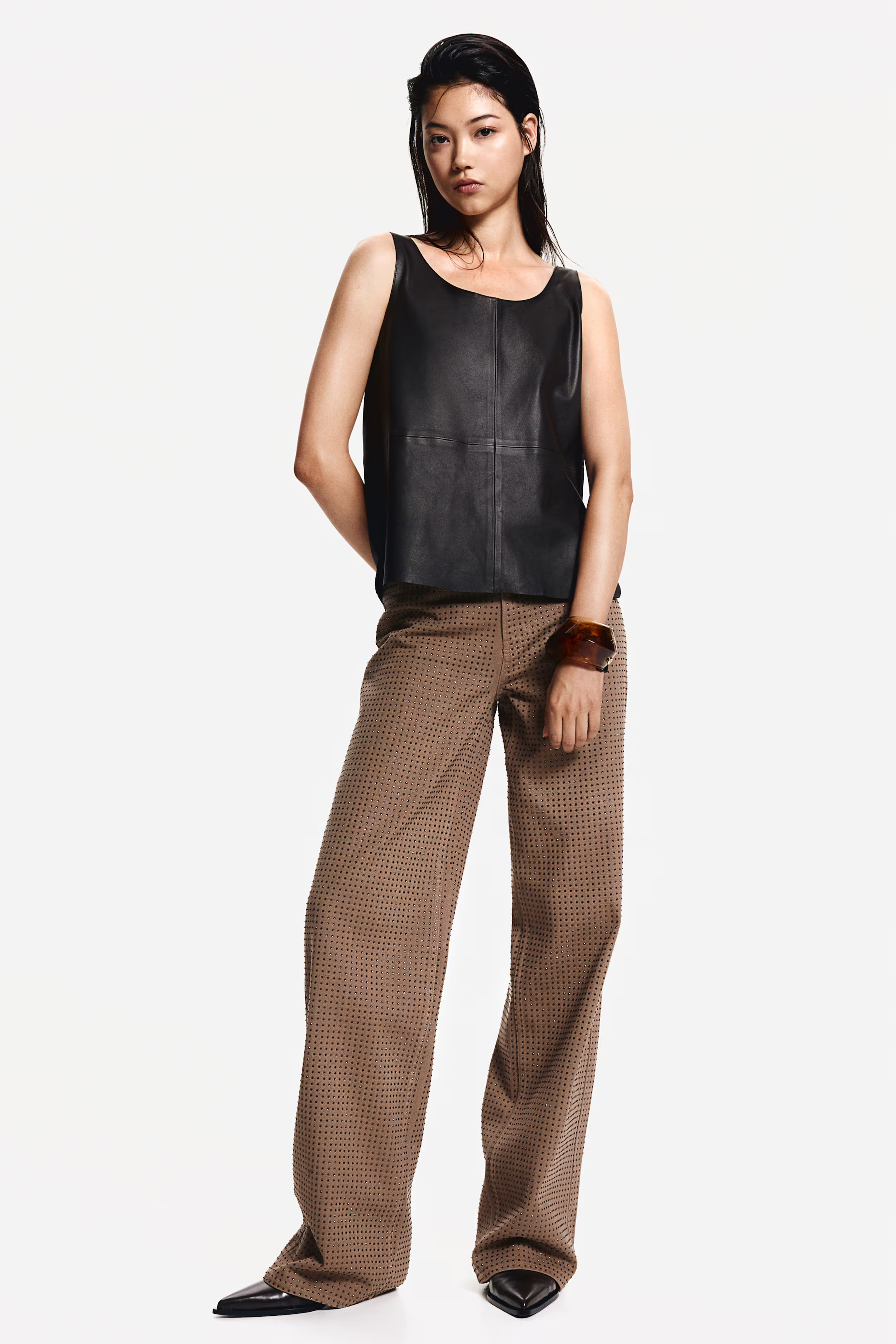 Rhinestone-Embellished Jeans - Dark beige/rhinestones - Ladies | H&M US | H&M (US + CA)