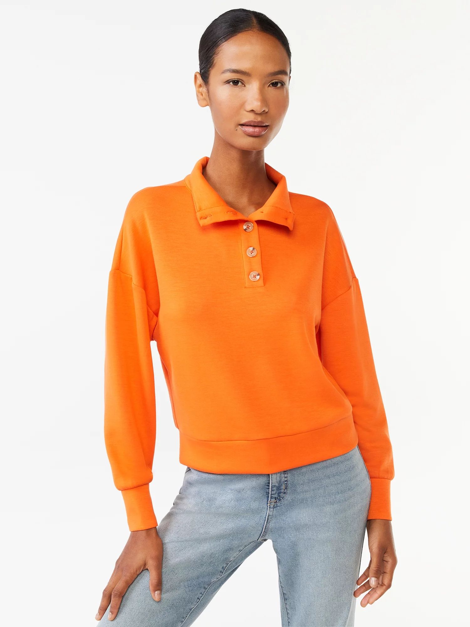 Scoop Women's Scuba Knit Button Neck Sweatshirt | Walmart (US)