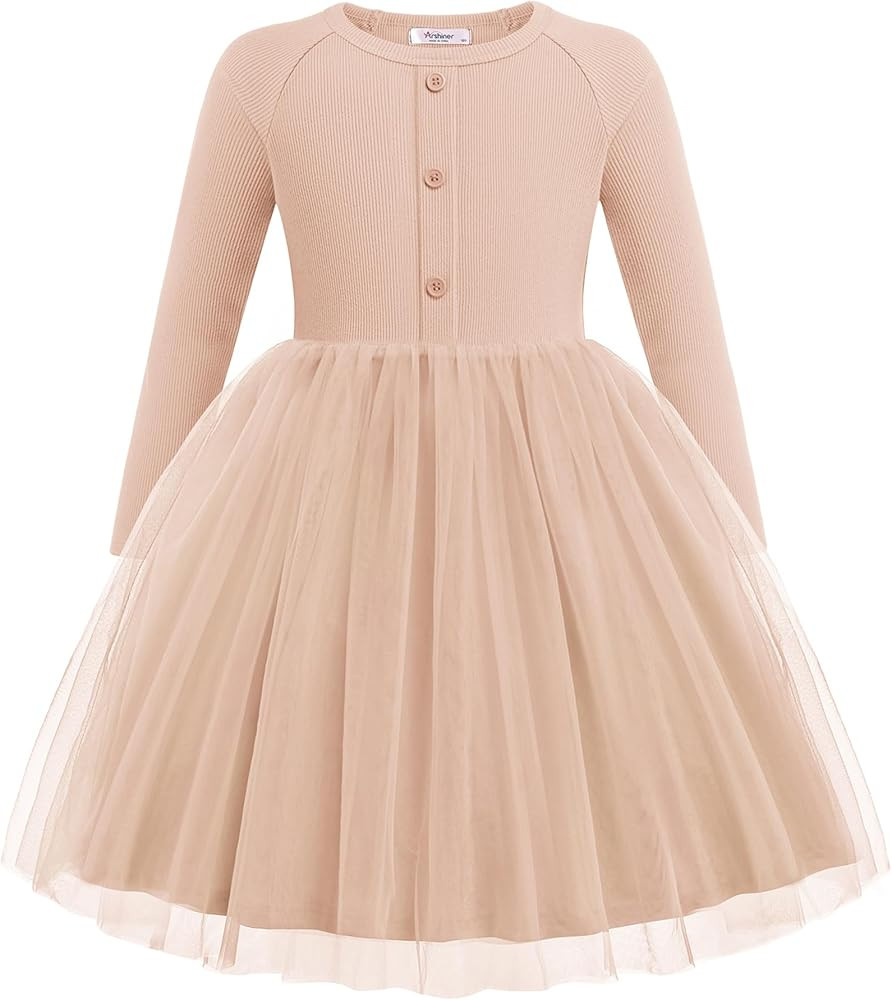 Arshiner Toddler Girls Tutu Dress Long Sleeve Fall Winter Button Front Party Tulle Dresses 2-8Y | Amazon (US)