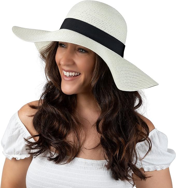 Women Floppy Sun Hat with Wide Brim—Foldable Roll-Up Straw Beach Hat UPF 50 | Amazon (US)