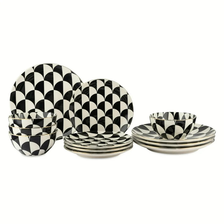 Thyme & Table Emmett 12-Piece Ceramic Dinnerware Set Black and White | Walmart (US)