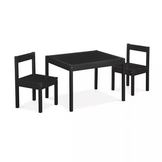 Olive & Opie Della 3-Piece Traditional Wood Kids Table & Chair Set in Black | Walmart (US)