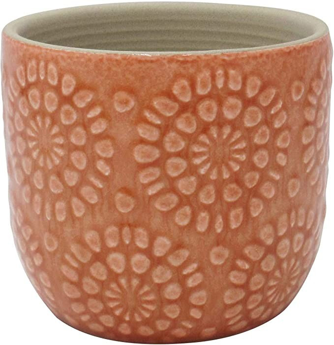 Amazon Brand – Stone & Beam Small Floral-Embossed Planter, 4.3"H, Arabesque Coral Pink | Amazon (US)