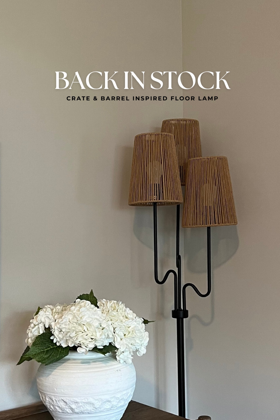 back in stock finally!! This viral Amazon lamp that is inspired by the crate & barrel Ellery 3-Light Floor Lamp by Jake Arnold. Currently only $109 vs $399! Also loving these faux hydrangeas.

home decor, 3 shade lamp, Jake Arnold lamp, crate and barrel lookalike, viral lamp, modern floor lamp 

#LTKSaleAlert #LTKSeasonal #LTKHome