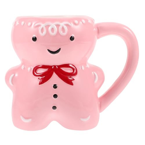 MAGICLULU Gingerbread Mug Cute Christmas Ceramic Cup with Handle Coffee Mugs for Winter Home Office 5.11 x 4.32 Inch Pink | Amazon (US)
