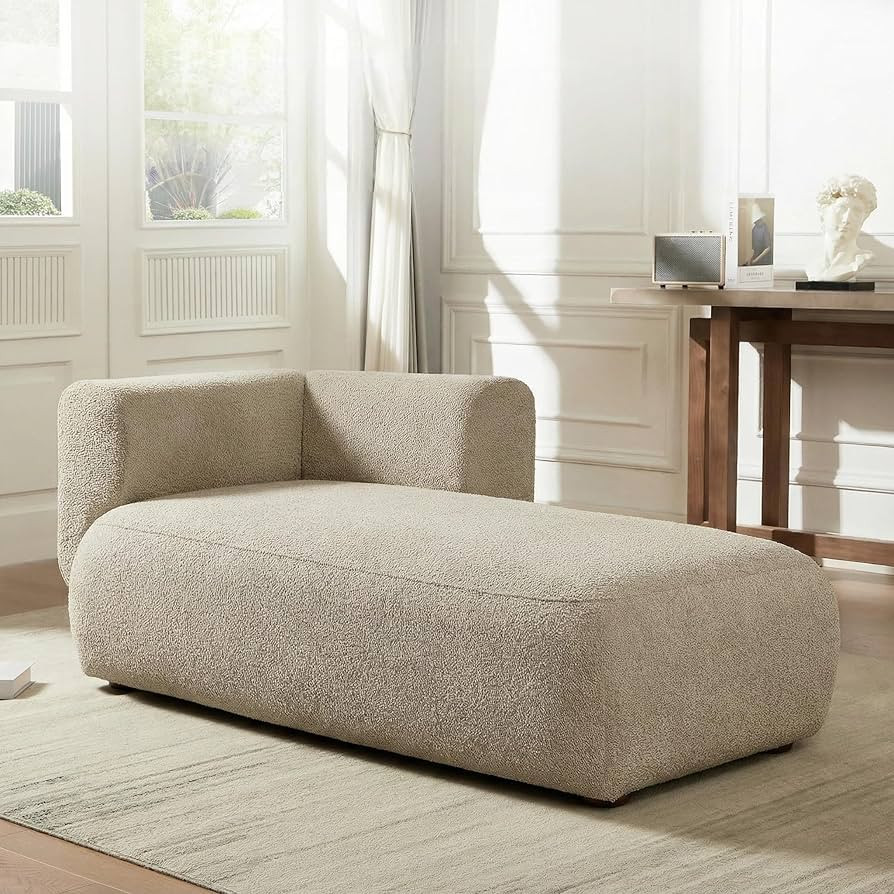 Boucle Chaise Lounge Chair Indoor Comfy Fluffy Lounge Sofa Upholstered Chaise Lounge Modern Loung... | Amazon (US)