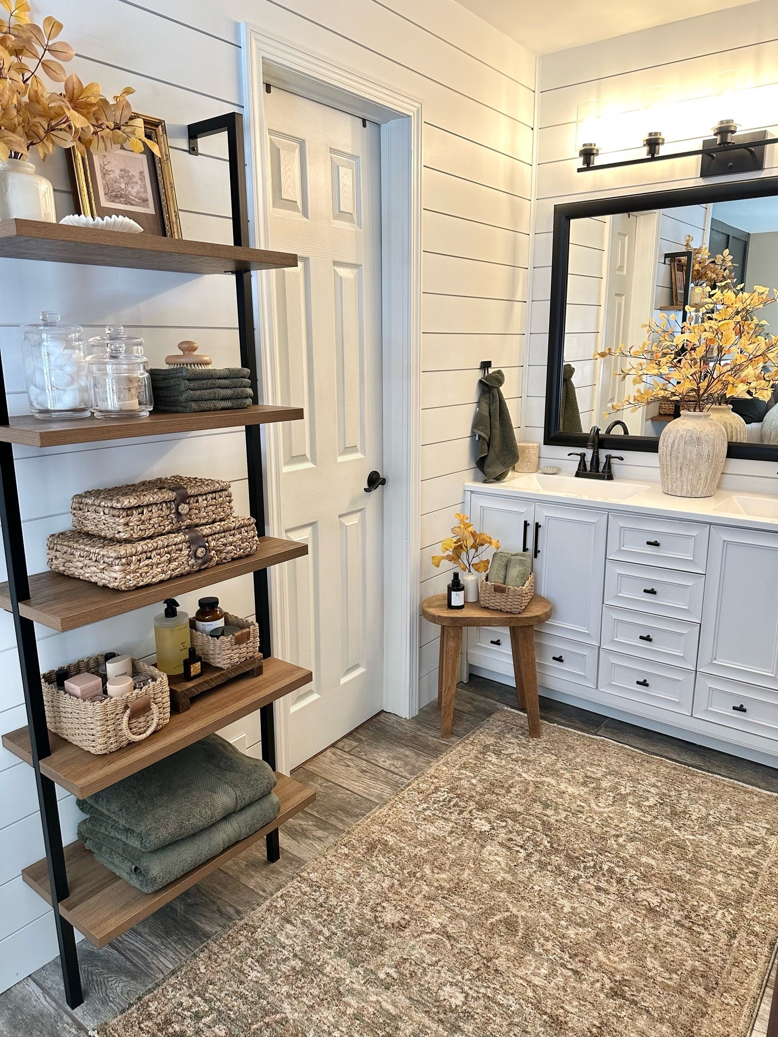 The Finishing Touch This Space Needed 🍂 The new Magnolia by Joanna Gaines x Loloi Rugs fall collection is so good! 🤎 I love how this rug brings warmth, texture, and a beautiful vintage inspired look to our bathroom. It’s such an easy way to give a space a fresh update for fall. 🍂

*Storrie STR-05 Thyme/Tan Size 3’6”x5’6” size shown. 

#MagnoliaHome #LoloiRugs #BathroomRug #AreaRug #VintageInspiredRug #BathroomVanity #WoodVanity #BathroomMirror #VanityLighting #BathroomSconces #BathroomStool #DecorativeStool #CeramicVase #FauxGreenery #BathroomDecor #BathroomStyling #BathroomRefresh #NeutralBathroom #ModernOrganicBathroom #FallHomeDecor

#LTKHome #LTKSaleAlert #LTKSeasonal
