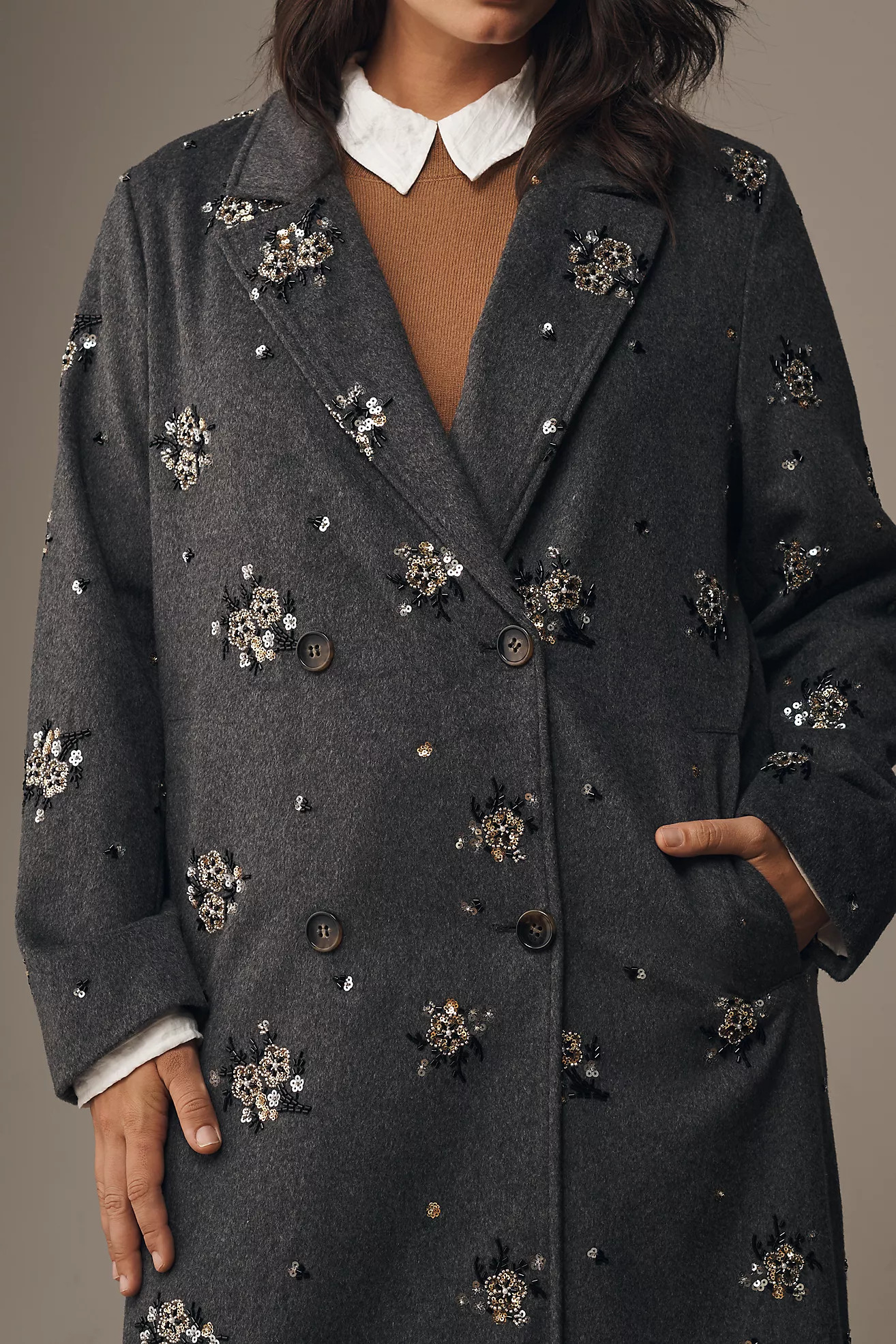 By Anthropologie Embellished Wool Blend Coat | Anthropologie (US)